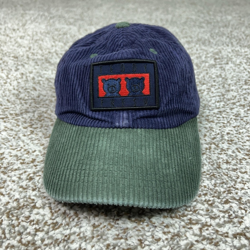 Teddy Fresh Hat Cap Strap Back Mens One Size Blue Green Corduroy Teddy Bear Logo